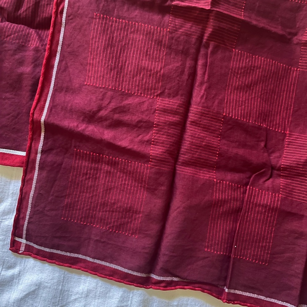 2 vintage burgundy red handkerchiefs thin white border